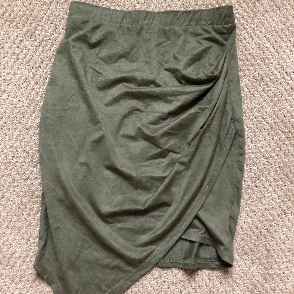 Olive Velvet Drape Skirt